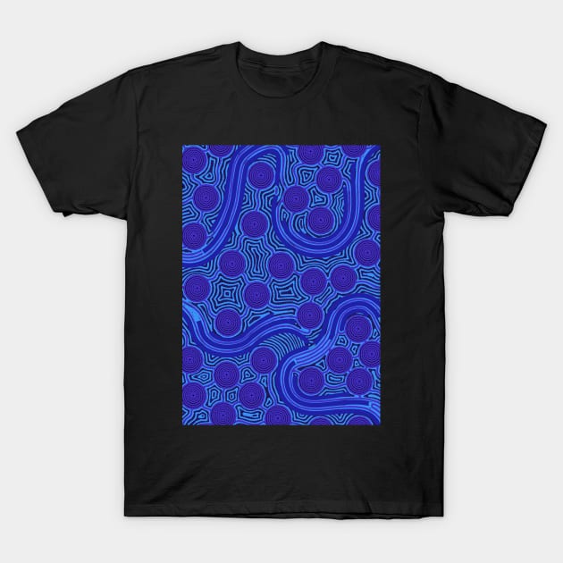 Aboriginal Art - The River Around Us Blue T-Shirt by hogartharts